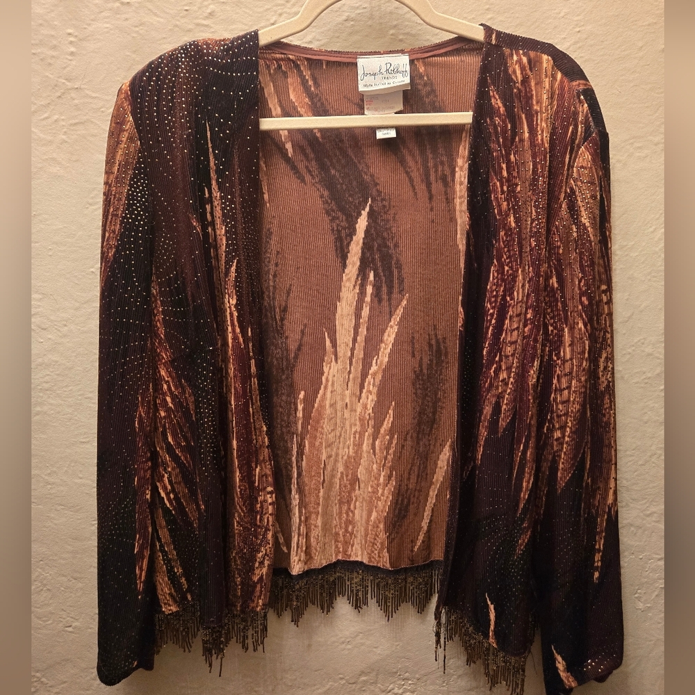 Joseph Ribkoff Mesh Beaded Fringe Cardigan Top – Made in Canada